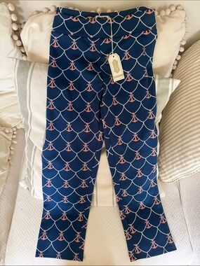 Mud Pie Nautical Navy Capris with Pink Anchor Print